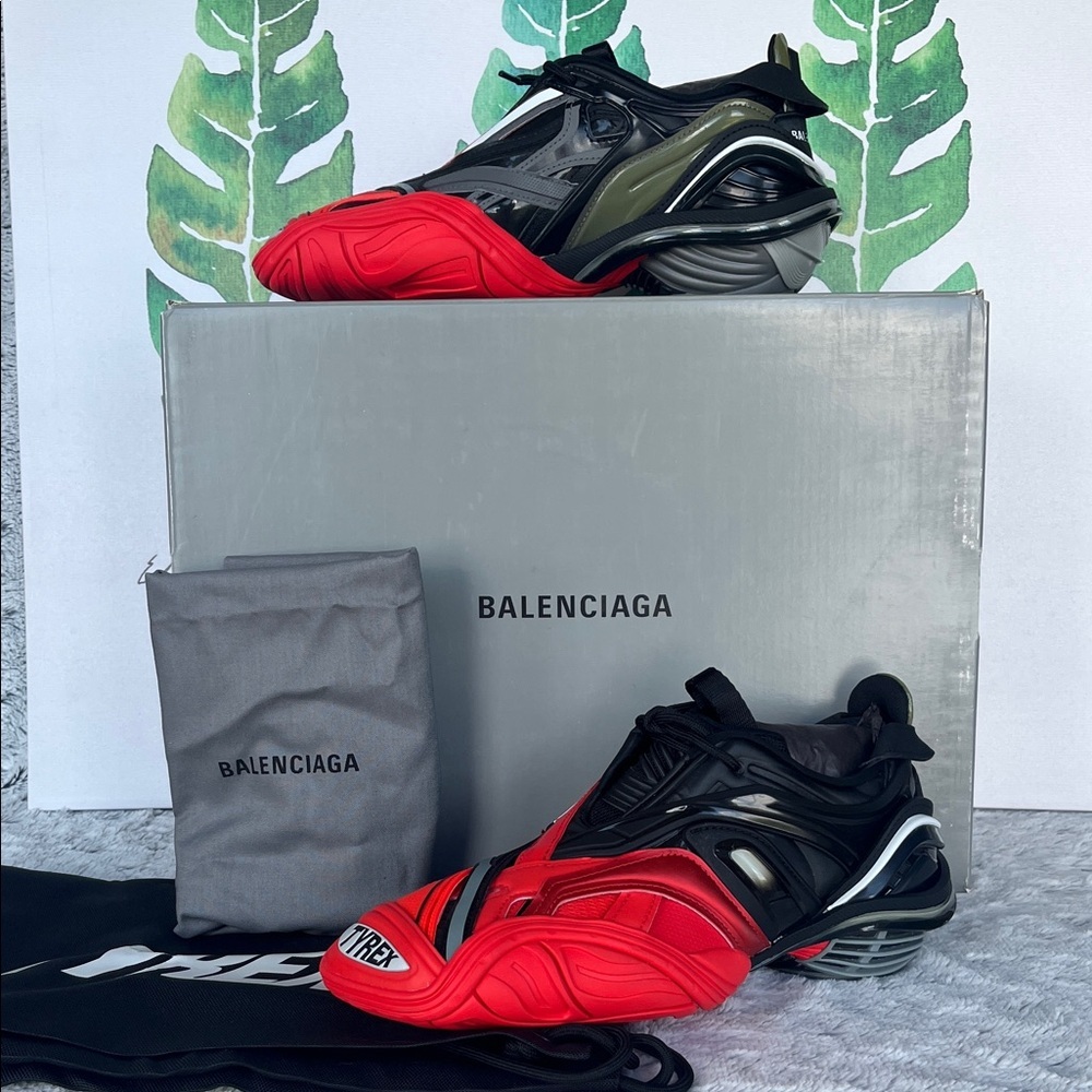 Balenciaga Women’s Tyrex Red and Gray Sneakers - Picture 2 of 14